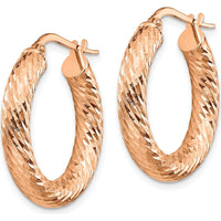 14K Rose Gold 4mm Diamond-Cut Round Hoop Earrings - Polished Finish by 0