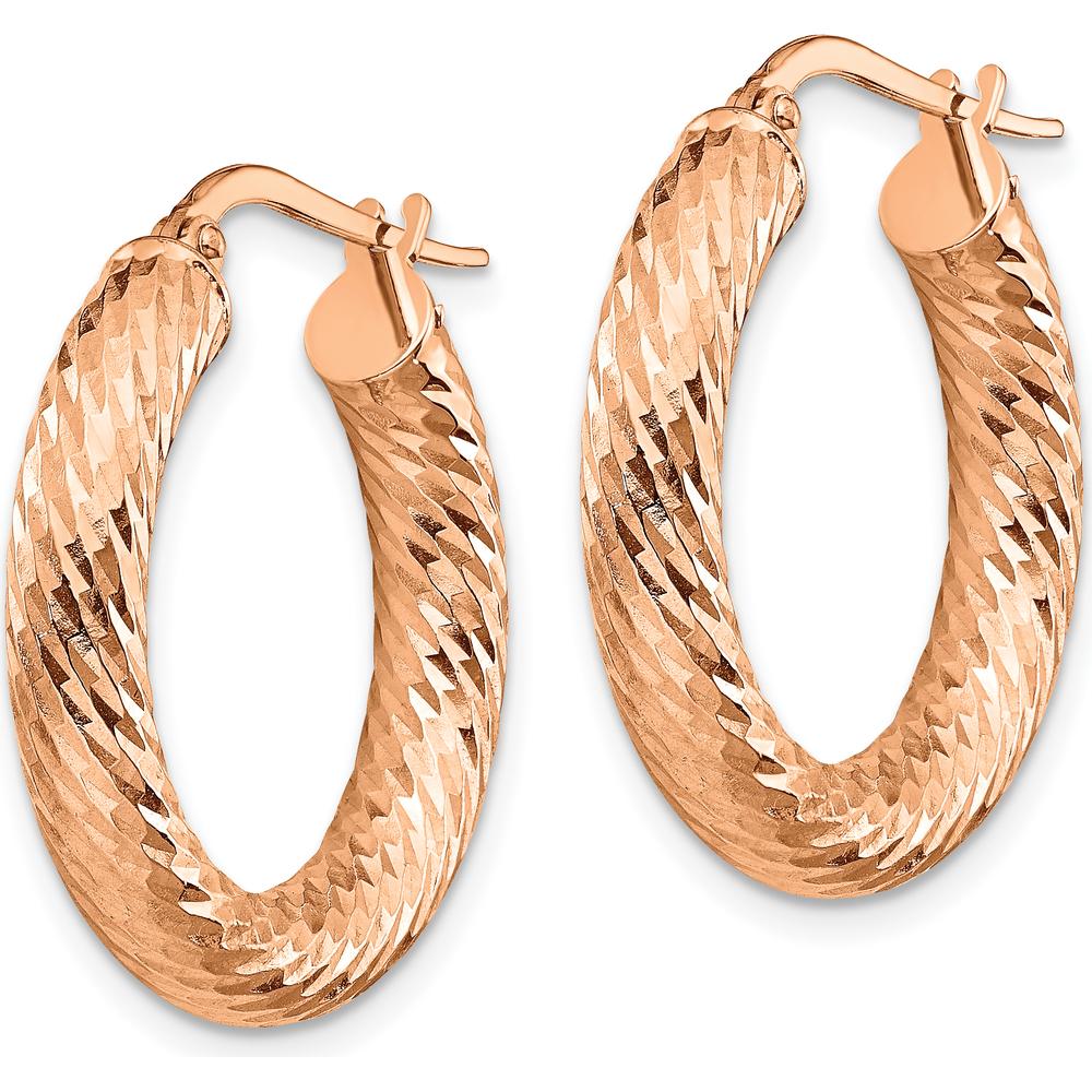 14K Rose Gold 4mm Diamond-Cut Round Hoop Earrings - Polished Finish by 0