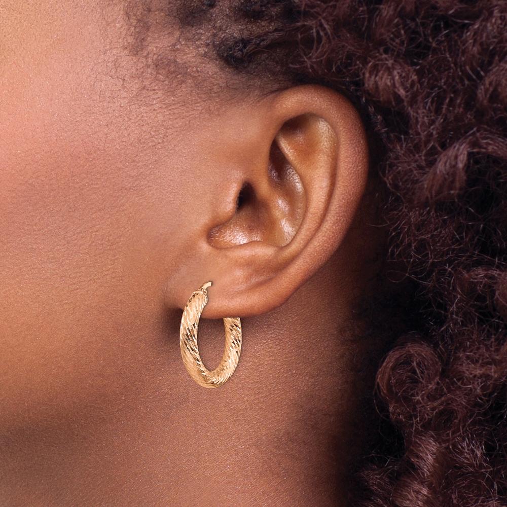 14K Rose Gold 4mm Diamond-Cut Round Hoop Earrings - Polished Finish by 0
