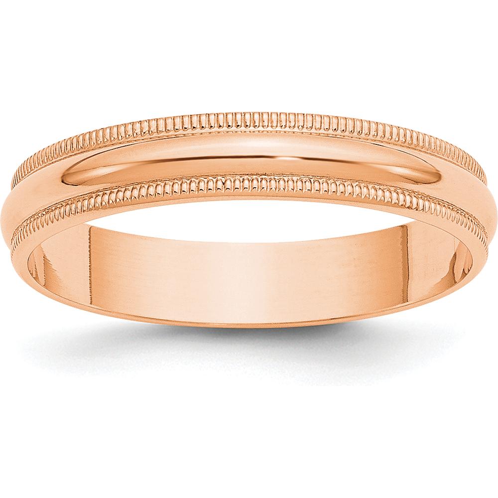 14K Rose Gold 4mm Lightweight Milgrain Half Round Wedding Band - Size 9 by 0