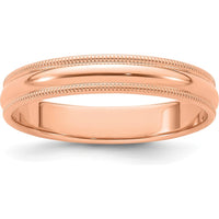 14K Rose Gold 4mm Milgrain Half-Round Wedding Band Size 8 - Polished Finish by 0