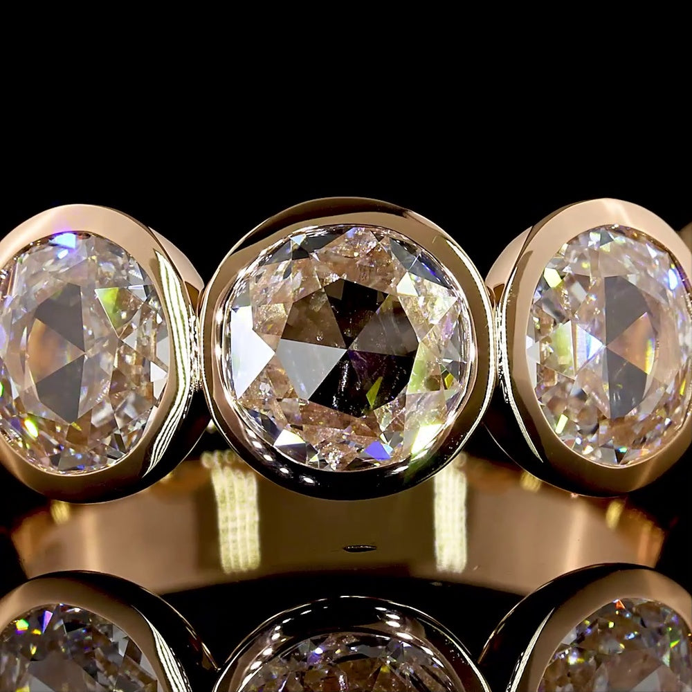 14K Rose Gold 5-Stone Eternity Band with Bezel Set Rose Cut Round Lab Diamonds - 2.71 Total Carat Weight, E-F Color VS Clarity - Covaloro Fine Jewelry