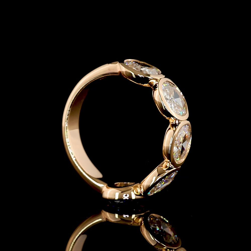14K Rose Gold 5-Stone Eternity Band with Bezel Set Rose Cut Round Lab Diamonds - 2.71 Total Carat Weight, E-F Color VS Clarity - Covaloro Fine Jewelry