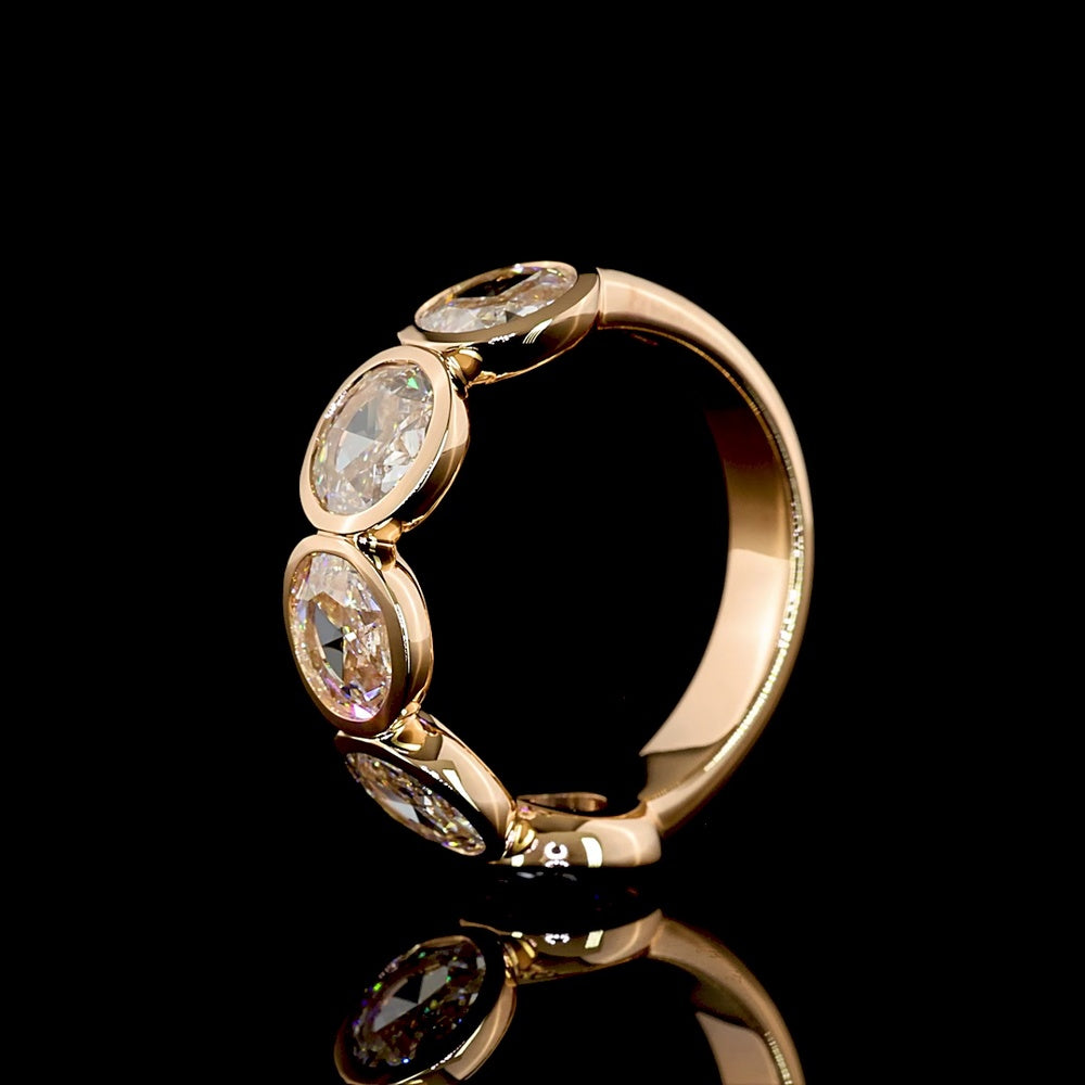 14K Rose Gold 5-Stone Eternity Band with Bezel Set Rose Cut Round Lab Diamonds - 2.71 Total Carat Weight, E-F Color VS Clarity - Covaloro Fine Jewelry