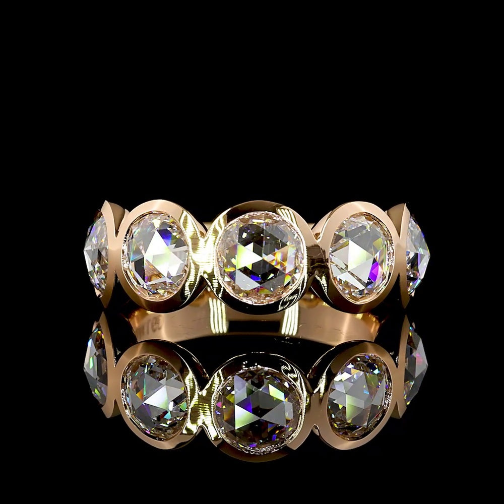 14K Rose Gold 5-Stone Eternity Band with Bezel Set Rose Cut Round Lab Diamonds - 2.72 Carats Total Diamond Weight - Covaloro Fine Jewelry
