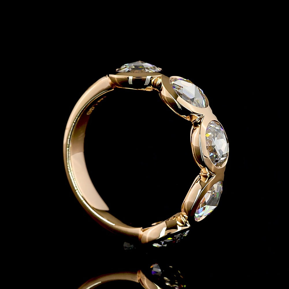 14K Rose Gold 5-Stone Eternity Band with Bezel Set Rose Cut Round Lab Diamonds - 2.72 Carats Total Diamond Weight - Covaloro Fine Jewelry