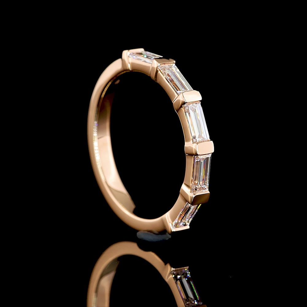 14K Rose Gold 5-Stone Eternity Band with East-West Half Bezel Set Baguette Lab Diamonds - 0.57 Carat Total Weight - Covaloro Fine Jewelry