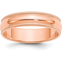 14K Rose Gold 5mm Half-Round Wedding Band with Milgrain Edge by 0