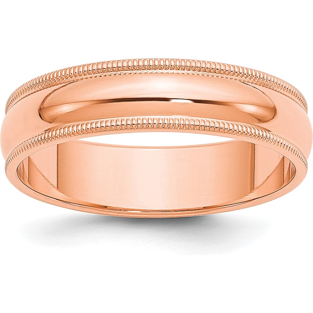 14K Rose Gold 5mm Half-Round Wedding Band with Polished Finish and Milgrain Edges - Size 8 by 0