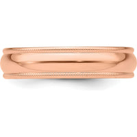 14K Rose Gold 5mm Lightweight Milgrain Half Round Wedding Band - Size 6 by 0