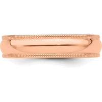 14K Rose Gold 5mm Milgrain Half-Round Wedding Band - Unisex, Size 6, Polished Finish by 0