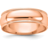 14K Rose Gold 6mm Half-Round Milgrain Wedding Band with Polished Finish - Size 7 by Luciano & Cie