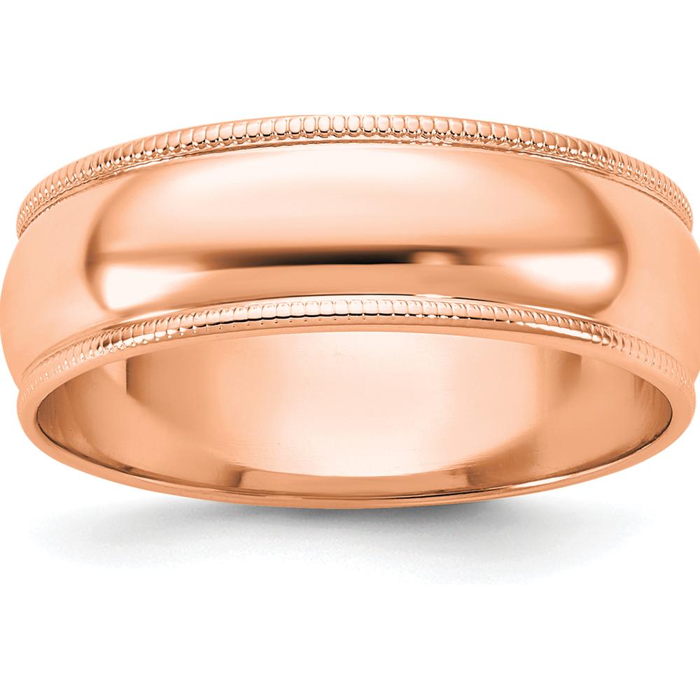 14K Rose Gold 6mm Half-Round Milgrain Wedding Band with Polished Finish - Size 7 by Luciano & Cie