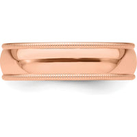 14K Rose Gold 6mm Half-Round Milgrain Wedding Band with Polished Finish - Size 7 by Luciano & Cie