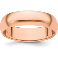 14K Rose Gold 6mm Half Round Wedding Band - Polished Finish, Size 11 by 0