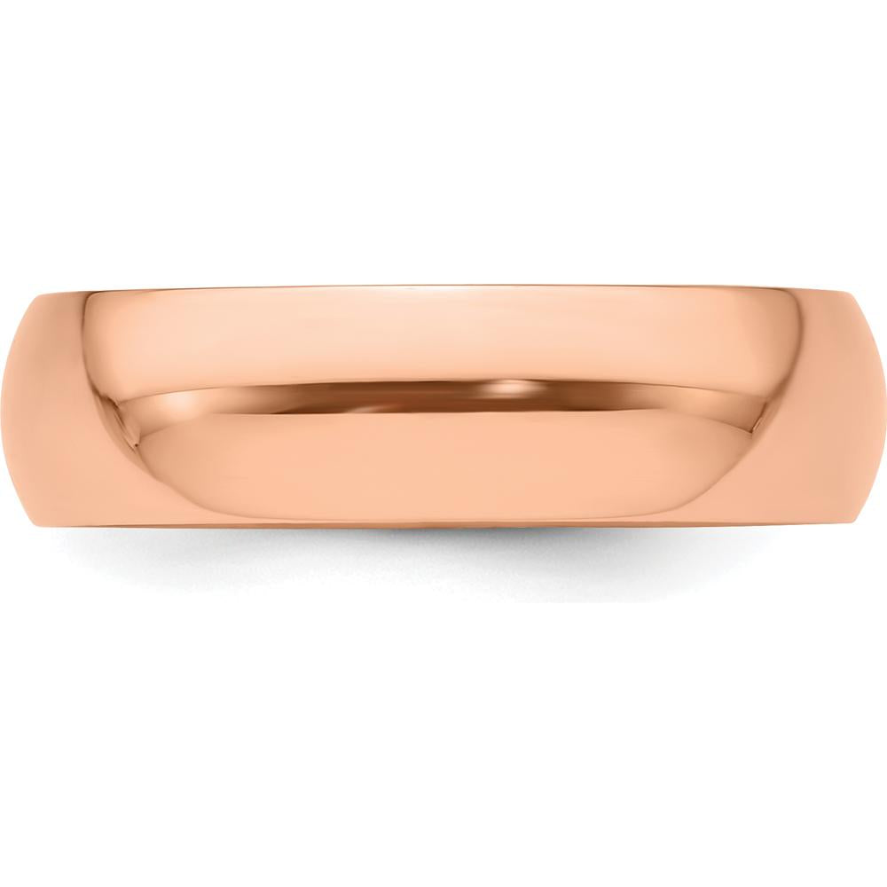14K Rose Gold 6mm Half Round Wedding Band - Polished Finish, Size 11 by 0