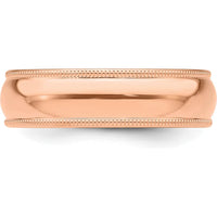 14K Rose Gold 6mm Lightweight Milgrain Half Round Wedding Band - Size 7.5 by 0