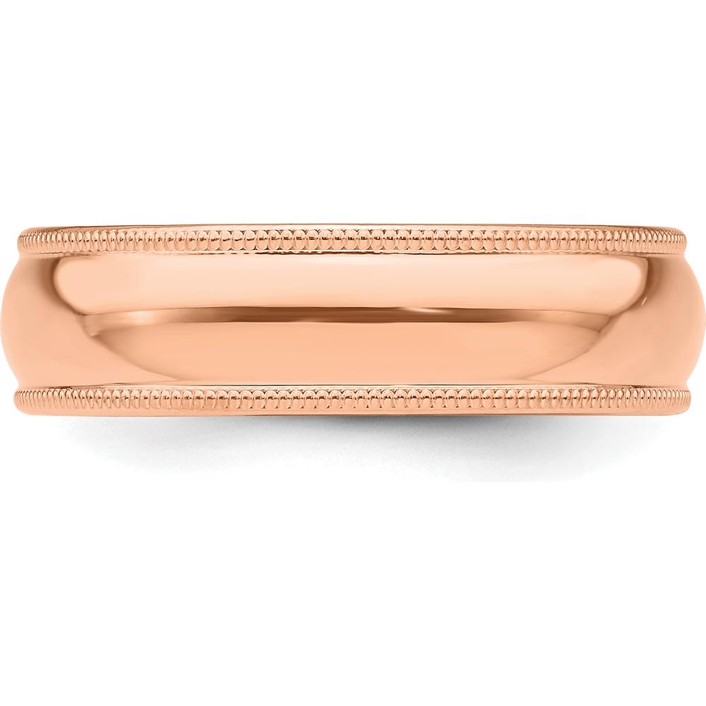 14K Rose Gold 6mm Lightweight Milgrain Half Round Wedding Band - Size 8.5 by 0