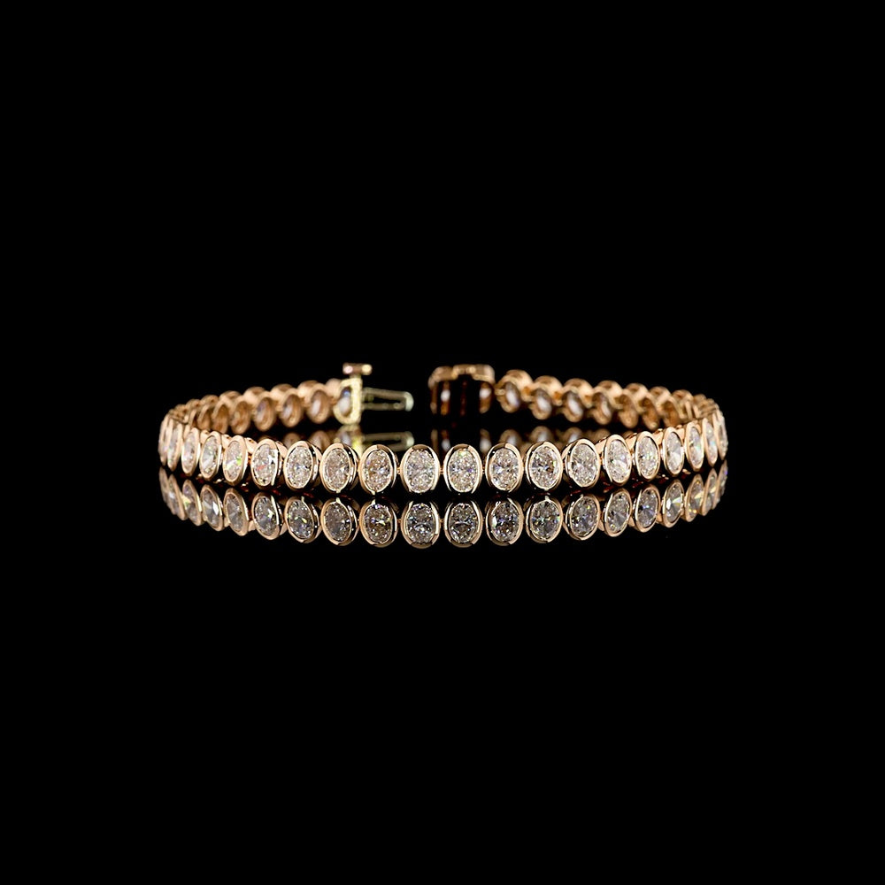 14K Rose Gold 7.08 Carats Lab Diamond Tennis Bracelet with North-South Bezel Set Oval Cut E-F VS1 Stones - 43 Piece Total - Covaloro Fine Jewelry