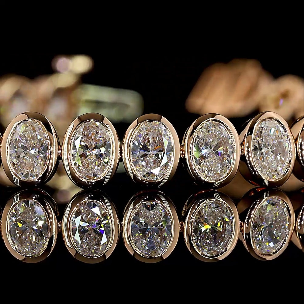 14K Rose Gold 7.08 Carats Lab Diamond Tennis Bracelet with North-South Bezel Set Oval Cut E-F VS1 Stones - 43 Piece Total - Covaloro Fine Jewelry