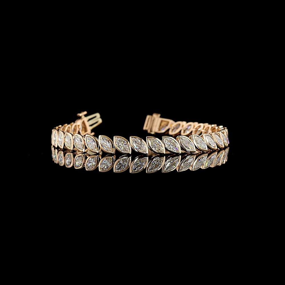 14K Rose Gold 7.5" Tennis Bracelet with Bezel Set Inclined Marquise Lab Diamonds - 9.31 Carats Total Diamond Weight - Covaloro Fine Jewelry