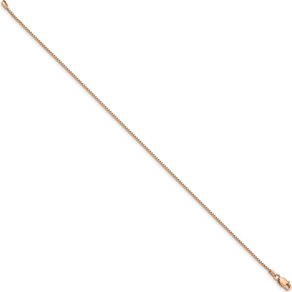 14K Rose Gold 7" Box Link Bracelet with Lobster Clasp - 0.95mm Width by 0