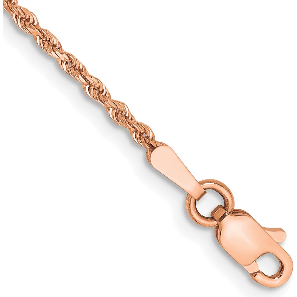 14K Rose Gold 7" Diamond-Cut Rope Bracelet with Lobster Clasp - 1.5mm Solid Handcrafted Chain