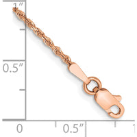14K Rose Gold 7" Diamond-Cut Rope Bracelet with Lobster Clasp - 1.5mm Solid Handcrafted Chain