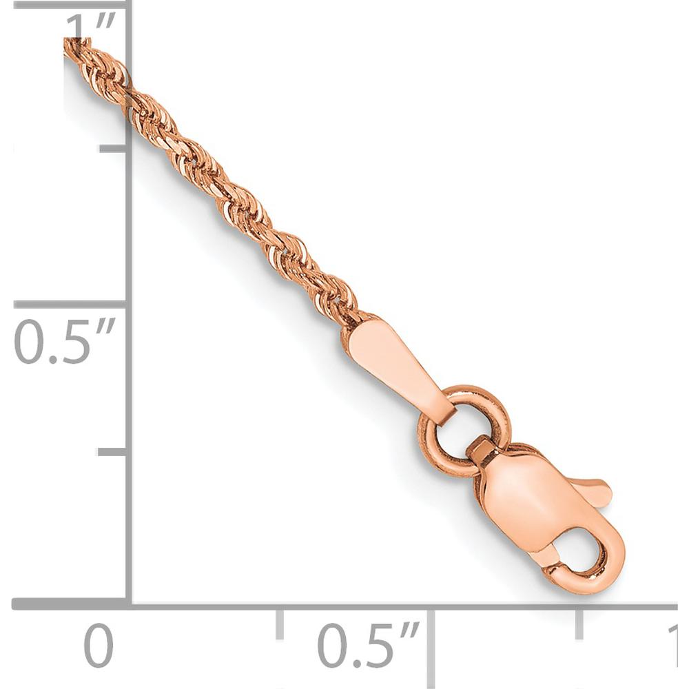 14K Rose Gold 7" Diamond-Cut Rope Bracelet with Lobster Clasp - 1.5mm Solid Handcrafted Chain