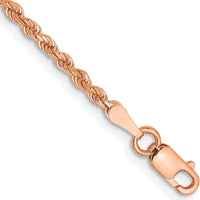 14K Rose Gold 7" Diamond-Cut Rope Chain Bracelet with Polished Finish and Lobster Clasp