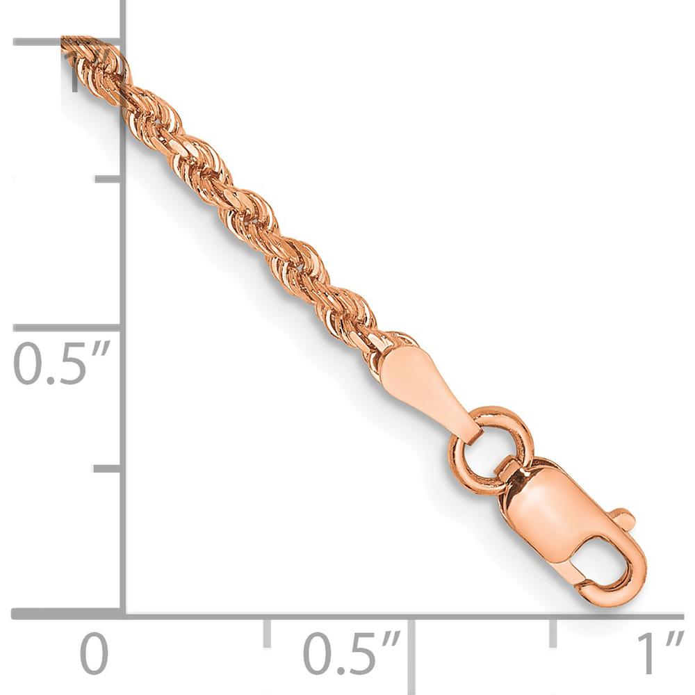 14K Rose Gold 7" Diamond-Cut Rope Chain Bracelet with Polished Finish and Lobster Clasp