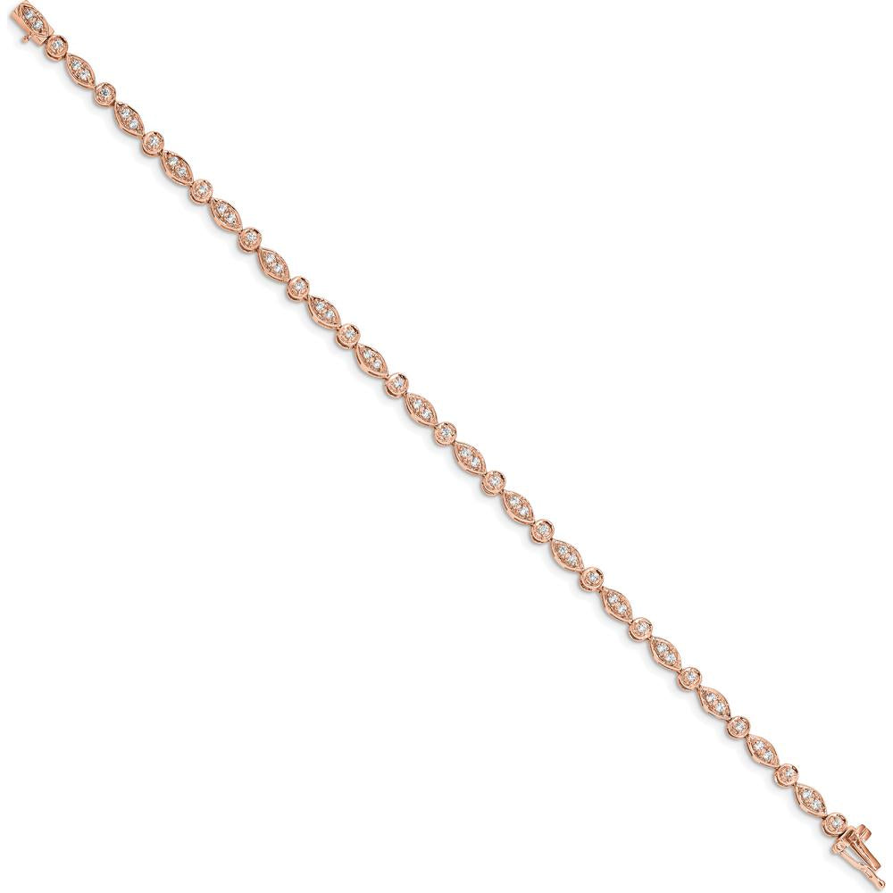 14K Rose Gold 7" Diamond Round and Oval Link Bracelet - 3/4 Carats Total Diamond Weight by Monteluci Fine Jewelry