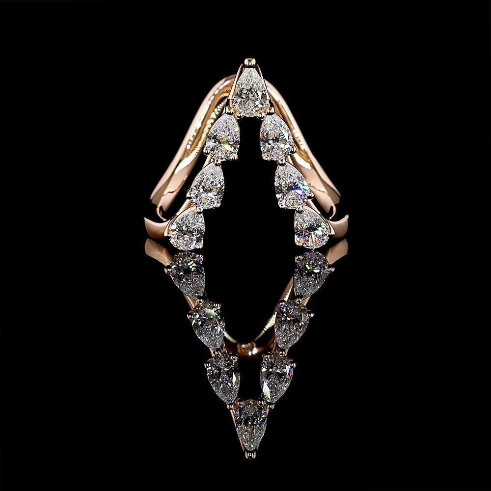 14K Rose Gold 7-Stone North-South Ring with Pear Shape Lab Diamonds - 1.25 Carats Total Diamond Weight, E-F Color, VS1 Clarity - Covaloro Fine Jewelry