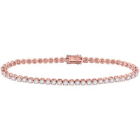 14K Rose Gold 7" Tennis Bracelet with Prong Set Round Diamonds - 3.00 Carat Total Diamond Weight