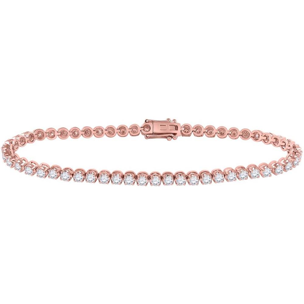 14K Rose Gold 7" Tennis Bracelet with Prong Set Round Diamonds - 3.00 Carat Total Diamond Weight