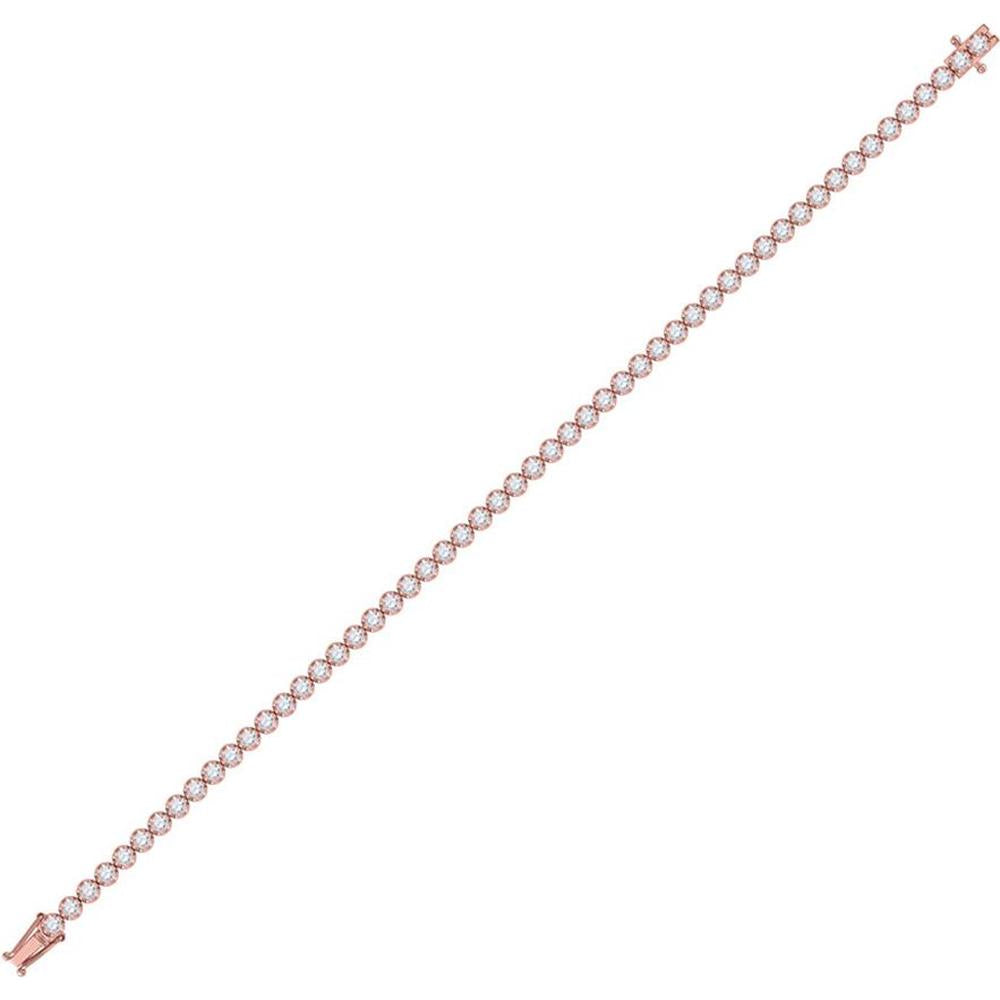 14K Rose Gold 7" Tennis Bracelet with Prong Set Round Diamonds - 3.00 Carat Total Diamond Weight