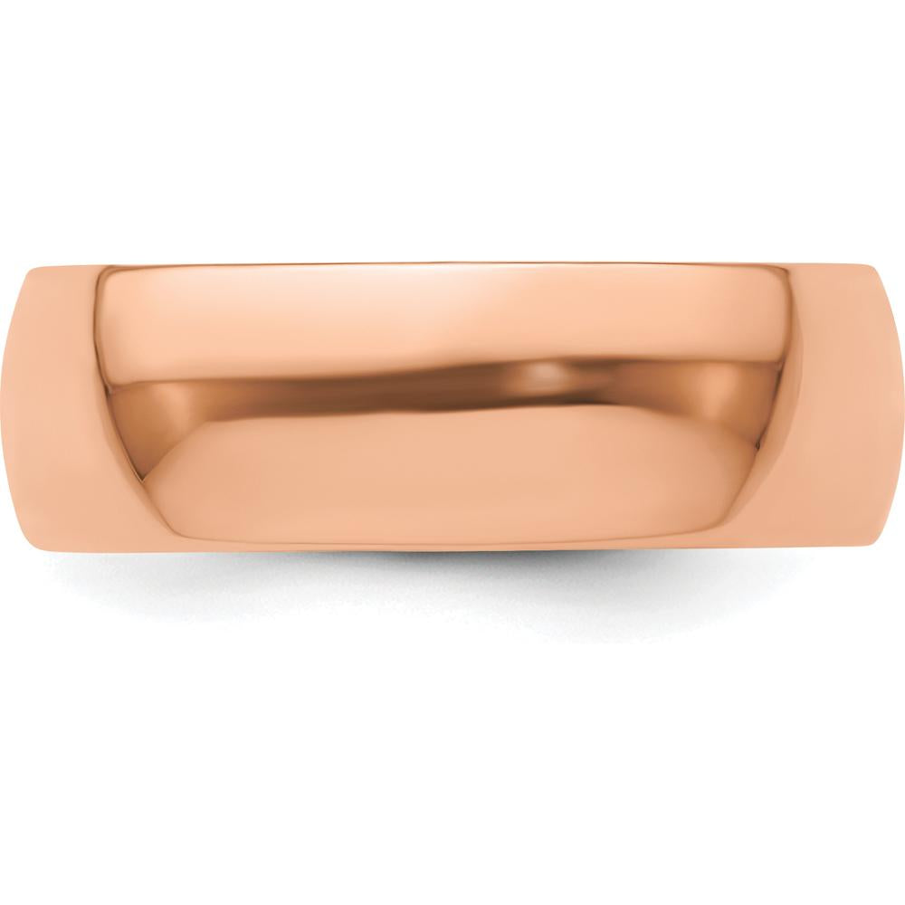 14K Rose Gold 7mm Half Round Domed Wedding Band - Polished Finish, Flat Back, Engravable by 0