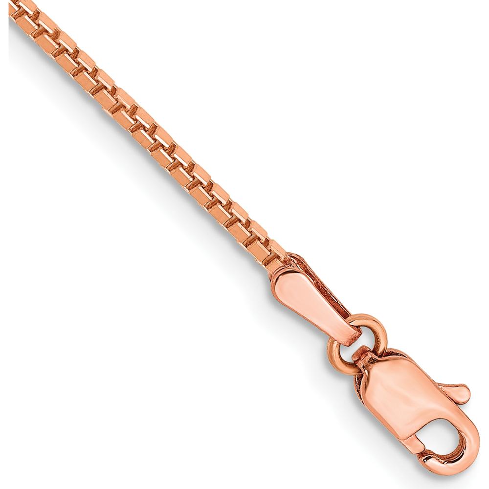 14K Rose Gold 8" Box Link Chain Bracelet with Lobster Clasp - 1.3mm Width by 0