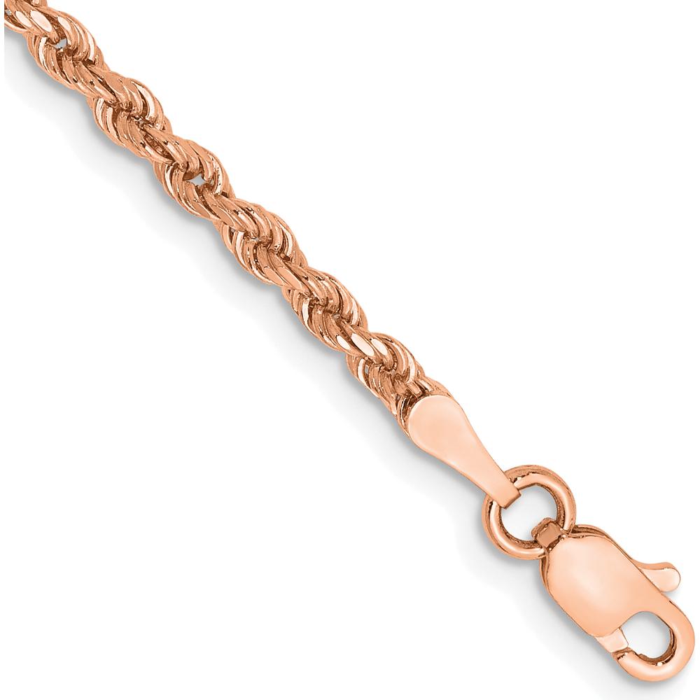 14K Rose Gold 8" Diamond-Cut Rope Chain Bracelet - 2.25mm