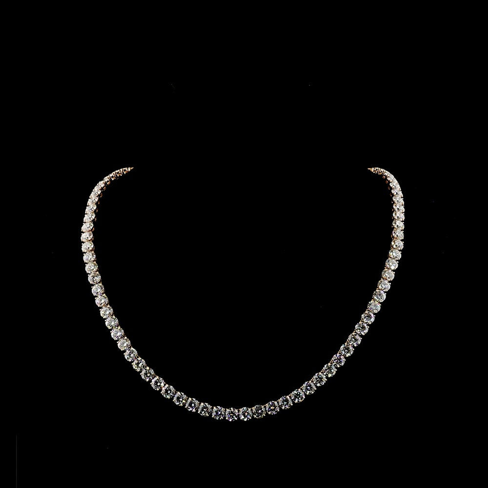 14K Rose Gold 85.73 Carat Tennis Necklace with 84 Prong-Set Round Lab Diamonds E-F VVS2 - Covaloro Fine Jewelry