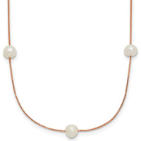 14K Rose Gold 9-Station Necklace with White Freshwater Cultured Pearls - 5-6mm Pearls by Monteluci Fine Jewelry