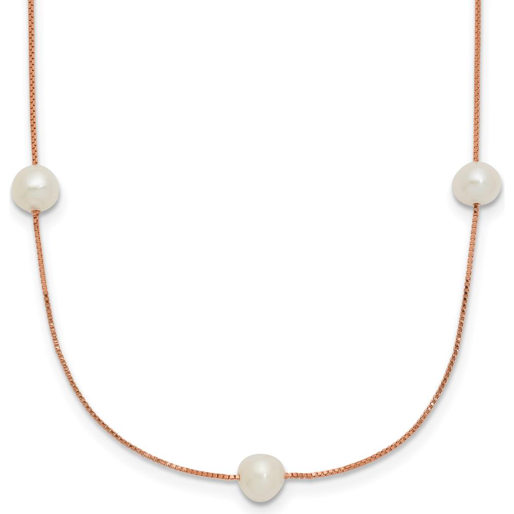 14K Rose Gold 9-Station Necklace with White Freshwater Cultured Pearls - 5-6mm Pearls by Monteluci Fine Jewelry