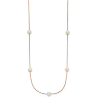 14K Rose Gold 9-Station Necklace with White Freshwater Cultured Pearls - 5-6mm Pearls by Monteluci Fine Jewelry