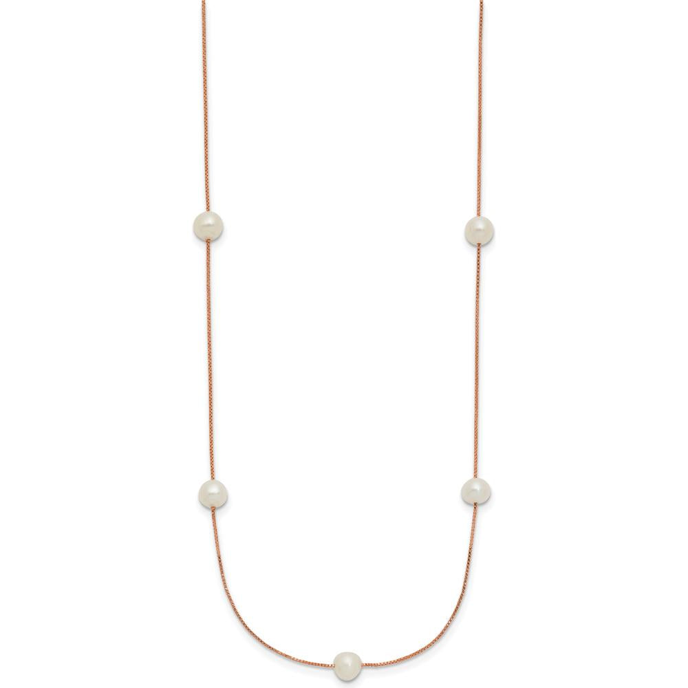 14K Rose Gold 9-Station Necklace with White Freshwater Cultured Pearls - 5-6mm Pearls by Monteluci Fine Jewelry