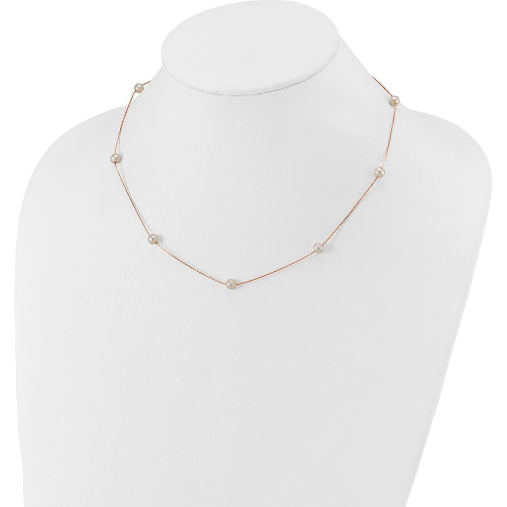 14K Rose Gold 9-Station Necklace with White Freshwater Cultured Pearls - 5-6mm Pearls by Monteluci Fine Jewelry