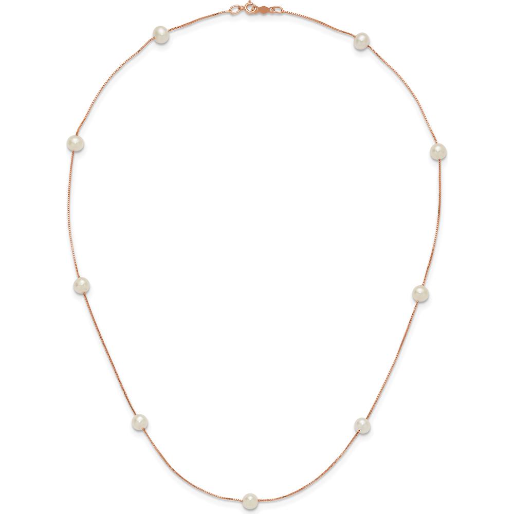 14K Rose Gold 9-Station Necklace with White Freshwater Cultured Pearls - 5-6mm Pearls by Monteluci Fine Jewelry