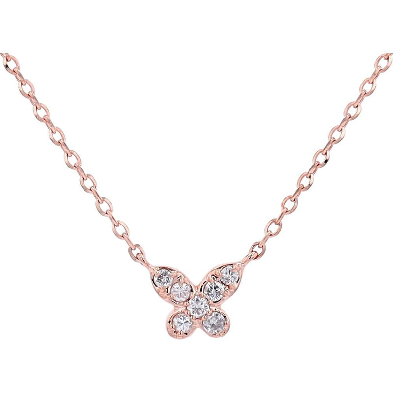 14K Rose Gold Adjustable Butterfly Necklace with Round Diamonds - 0.06 Carats Total Diamond Weight