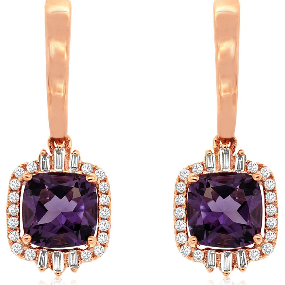 14K Rose Gold Amethyst and Diamond Earrings with 2.60 Carats Total Amethyst Weight and 0.29 Carats Total Diamond Weight