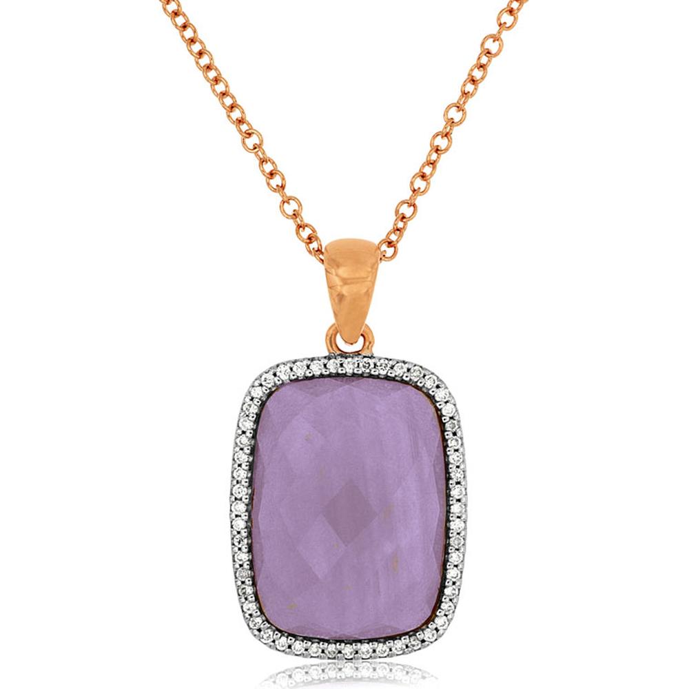 14K Rose Gold Amethyst and Diamond Halo Pendant - 7.80 Carats Amethyst, 0.16 Carats Diamond