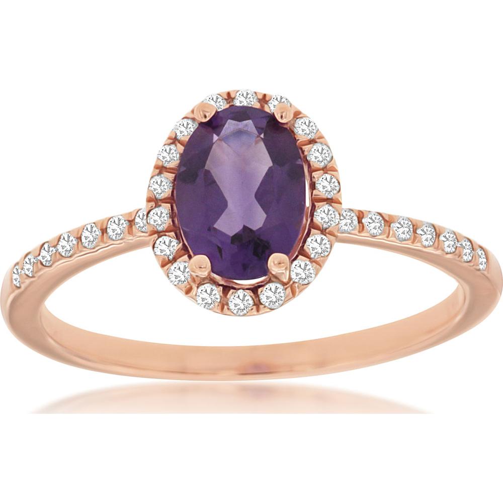 14K Rose Gold Amethyst & Diamond Halo Ring - 0.70 Carats Amethyst, 0.17 Carats Total Diamond Weight